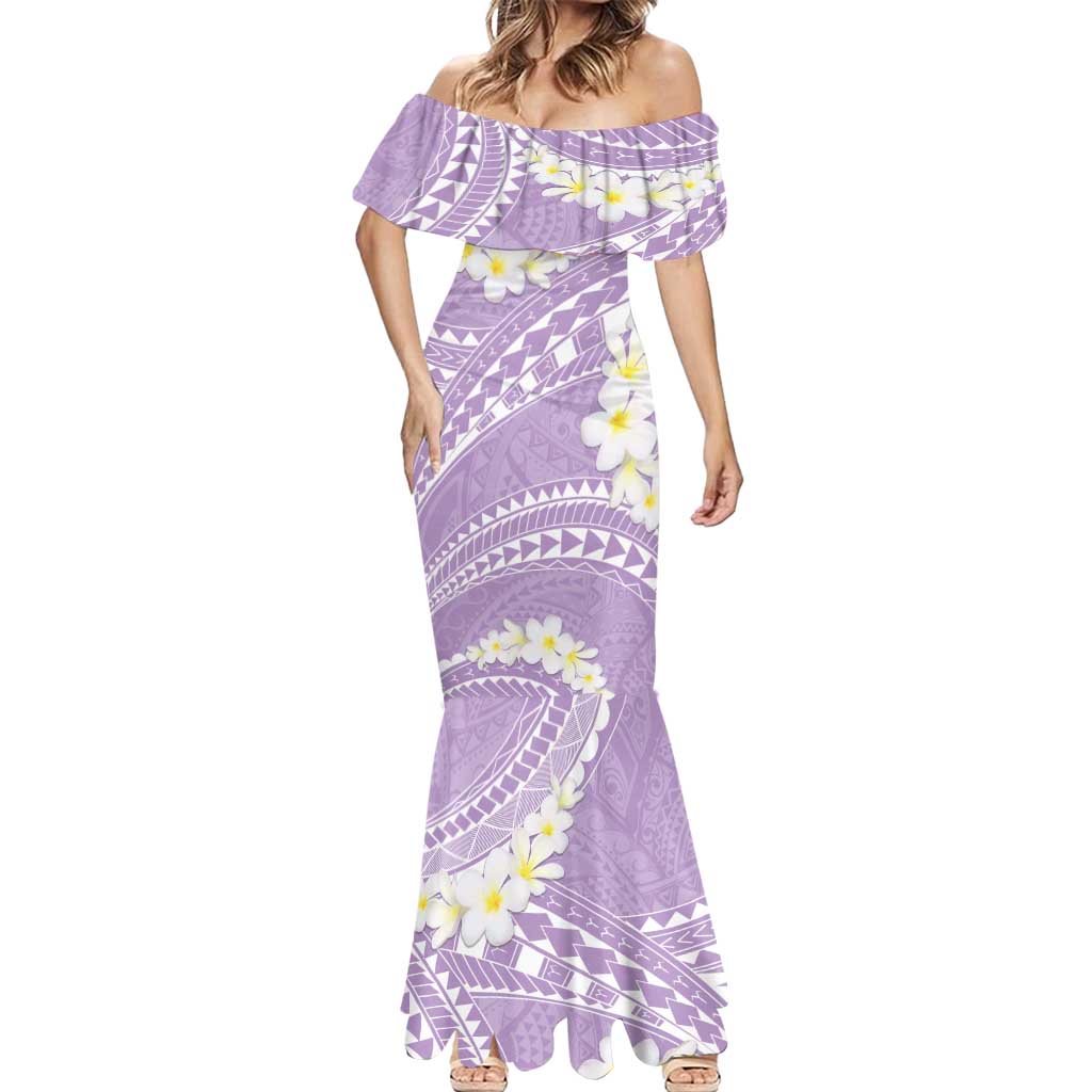 Polynesian Vintage Floral Mermaid Dress Lavender Motifs LT7 - Polynesian Pride