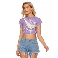 Polynesian Vintage Floral Raglan Cropped T Shirt Lavender Motifs - Polynesian Pride
