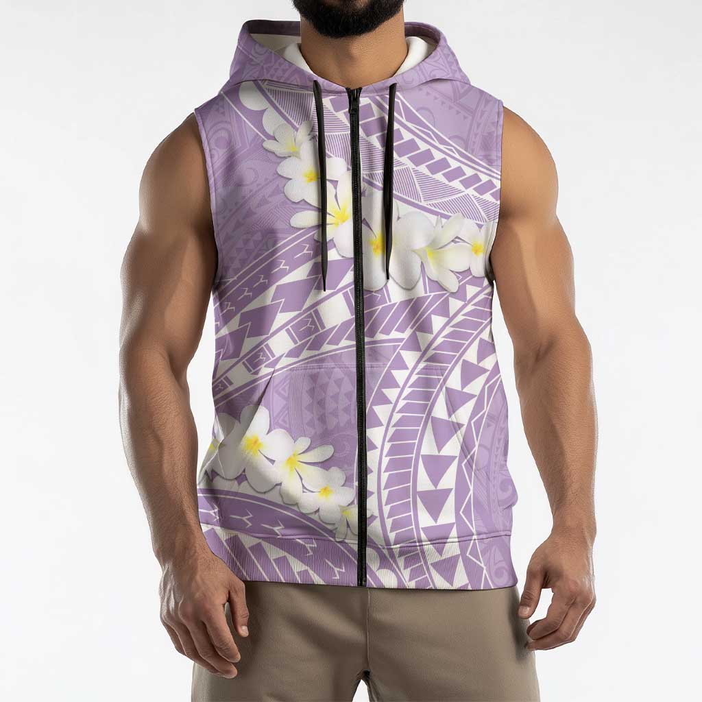 Polynesian Vintage Floral Sleeveless Zip Hoodie Lavender Motifs LT7 - Polynesian Pride