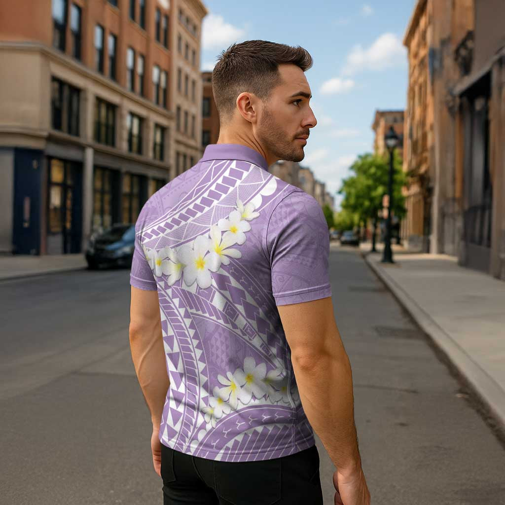 Polynesian Vintage Floral Zipper Polo Shirt Lavender Motifs - Polynesian Pride