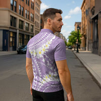 Polynesian Vintage Floral Zipper Polo Shirt Lavender Motifs - Polynesian Pride