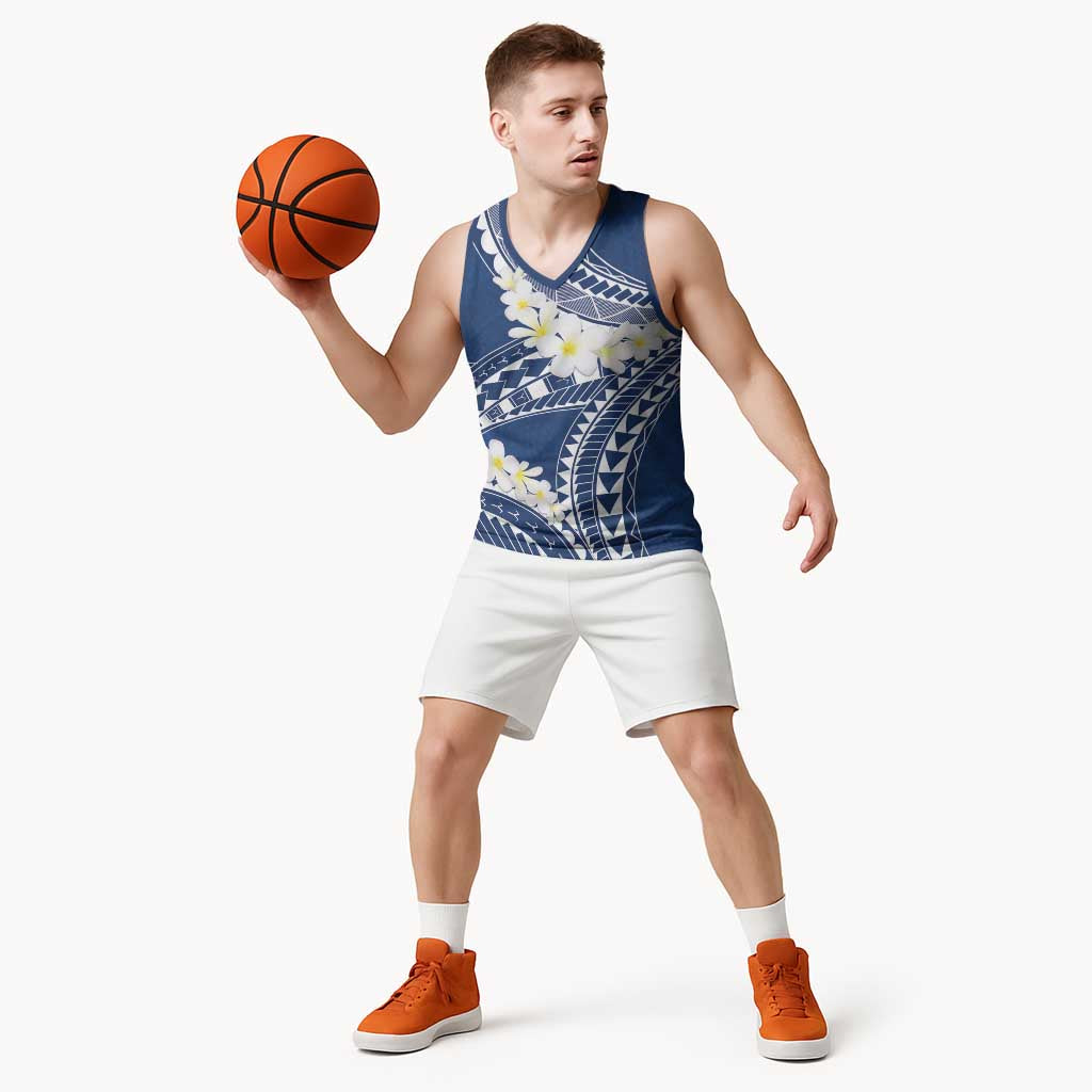 Polynesian Vintage Floral Basketball Jersey Navy Blue Motifs - Polynesian Pride