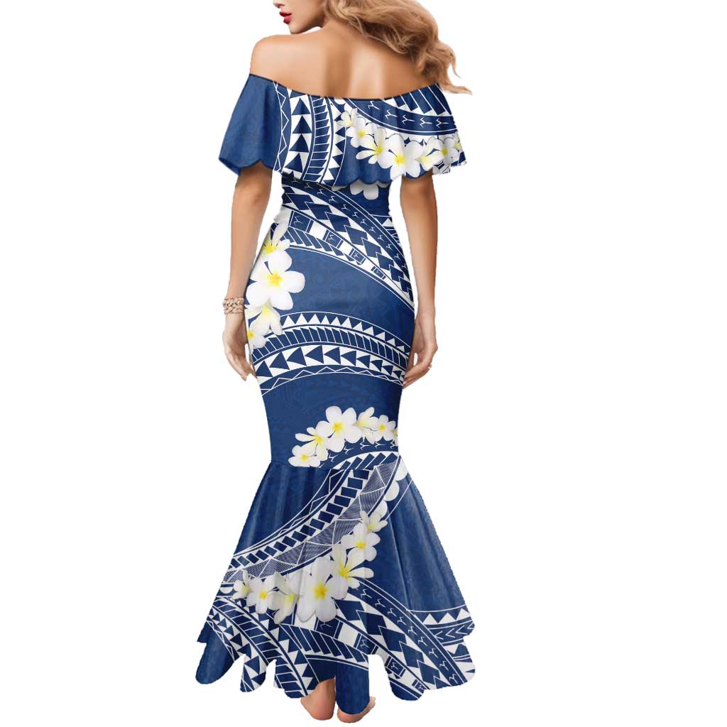 Polynesian Vintage Floral Family Matching Mermaid Dress and Hawaiian Shirt Navy Blue Motifs LT7 - Polynesian Pride