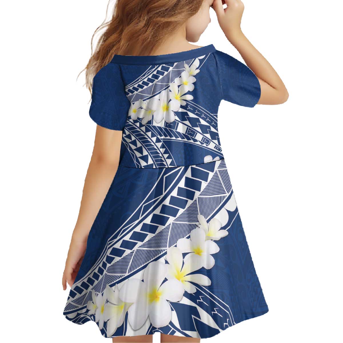Polynesian Vintage Floral Family Matching Off The Shoulder Long Sleeve Dress and Hawaiian Shirt Navy Blue Motifs LT7 - Polynesian Pride