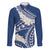 Polynesian Vintage Floral Family Matching Off The Shoulder Long Sleeve Dress and Hawaiian Shirt Navy Blue Motifs - Polynesian Pride