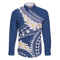Polynesian Vintage Floral Family Matching Off Shoulder Maxi Dress and Hawaiian Shirt Navy Blue Motifs LT7 Dad's Shirt - Long Sleeve Navy Blue - Polynesian Pride