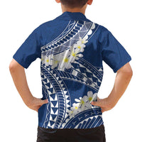 Polynesian Vintage Floral Family Matching Off Shoulder Short Dress and Hawaiian Shirt Navy Blue Motifs LT7 - Polynesian Pride