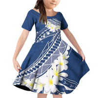 Polynesian Vintage Floral Family Matching Off Shoulder Short Dress and Hawaiian Shirt Navy Blue Motifs LT7 Daughter's Dress Navy Blue - Polynesian Pride