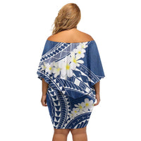 Polynesian Vintage Floral Family Matching Off Shoulder Short Dress and Hawaiian Shirt Navy Blue Motifs LT7 - Polynesian Pride