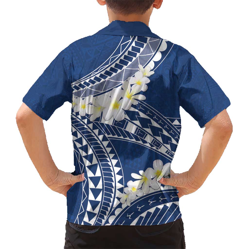 Polynesian Vintage Floral Family Matching Short Sleeve Bodycon Dress and Hawaiian Shirt Navy Blue Motifs LT7 - Polynesian Pride