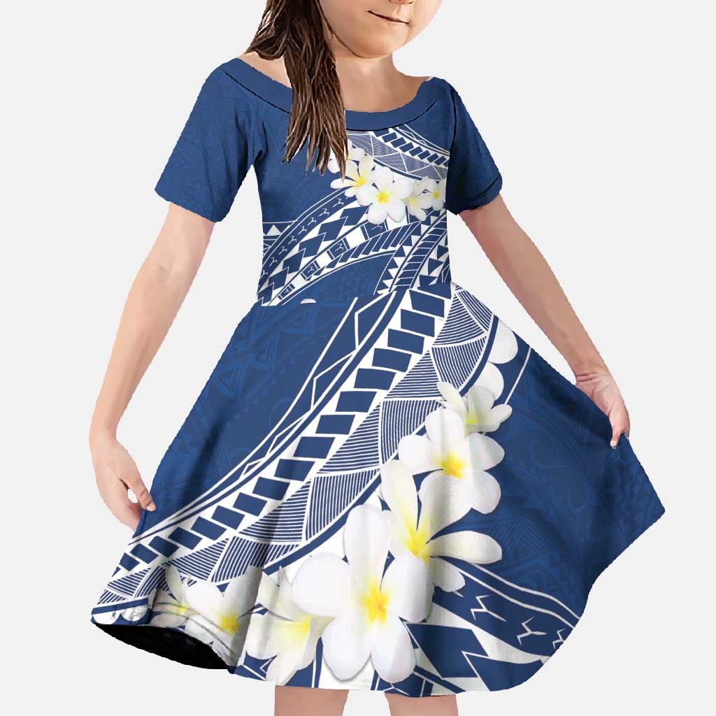 Polynesian Vintage Floral Family Matching Short Sleeve Bodycon Dress and Hawaiian Shirt Navy Blue Motifs LT7 Daughter's Dress Navy Blue - Polynesian Pride