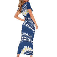 Polynesian Vintage Floral Family Matching Short Sleeve Bodycon Dress and Hawaiian Shirt Navy Blue Motifs LT7 - Polynesian Pride