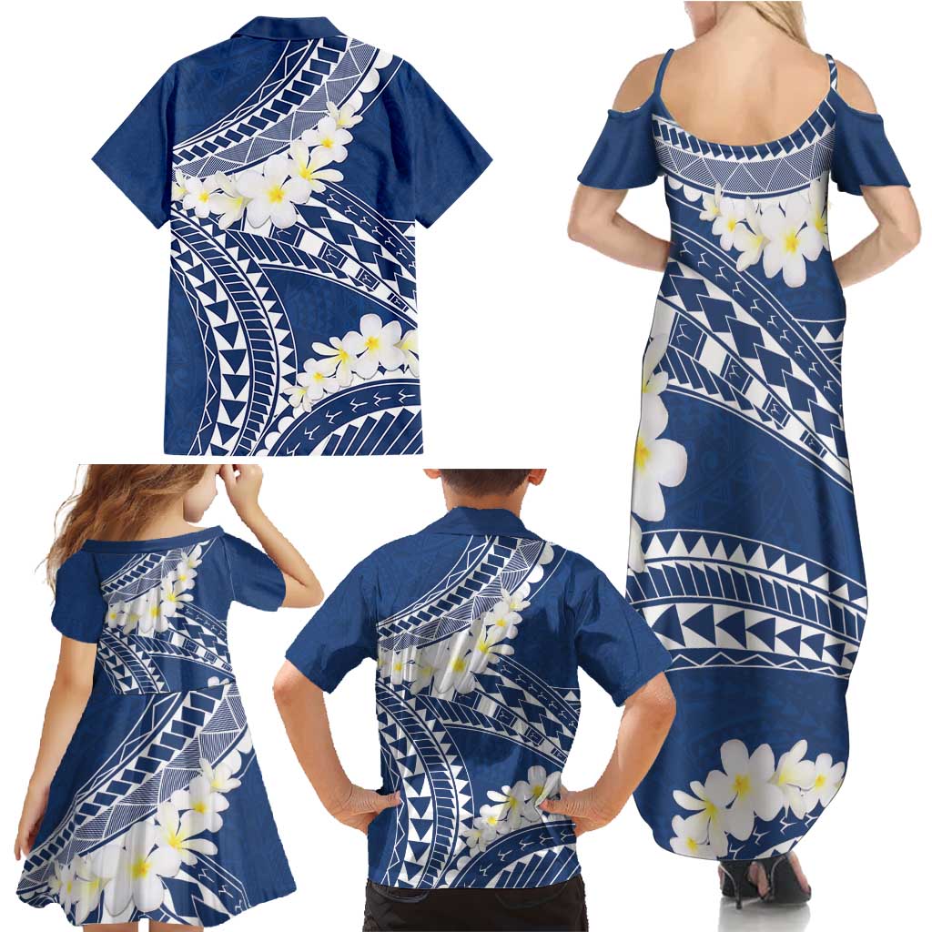 Polynesian Vintage Floral Family Matching Summer Maxi Dress and Hawaiian Shirt Navy Blue Motifs LT7 - Polynesian Pride