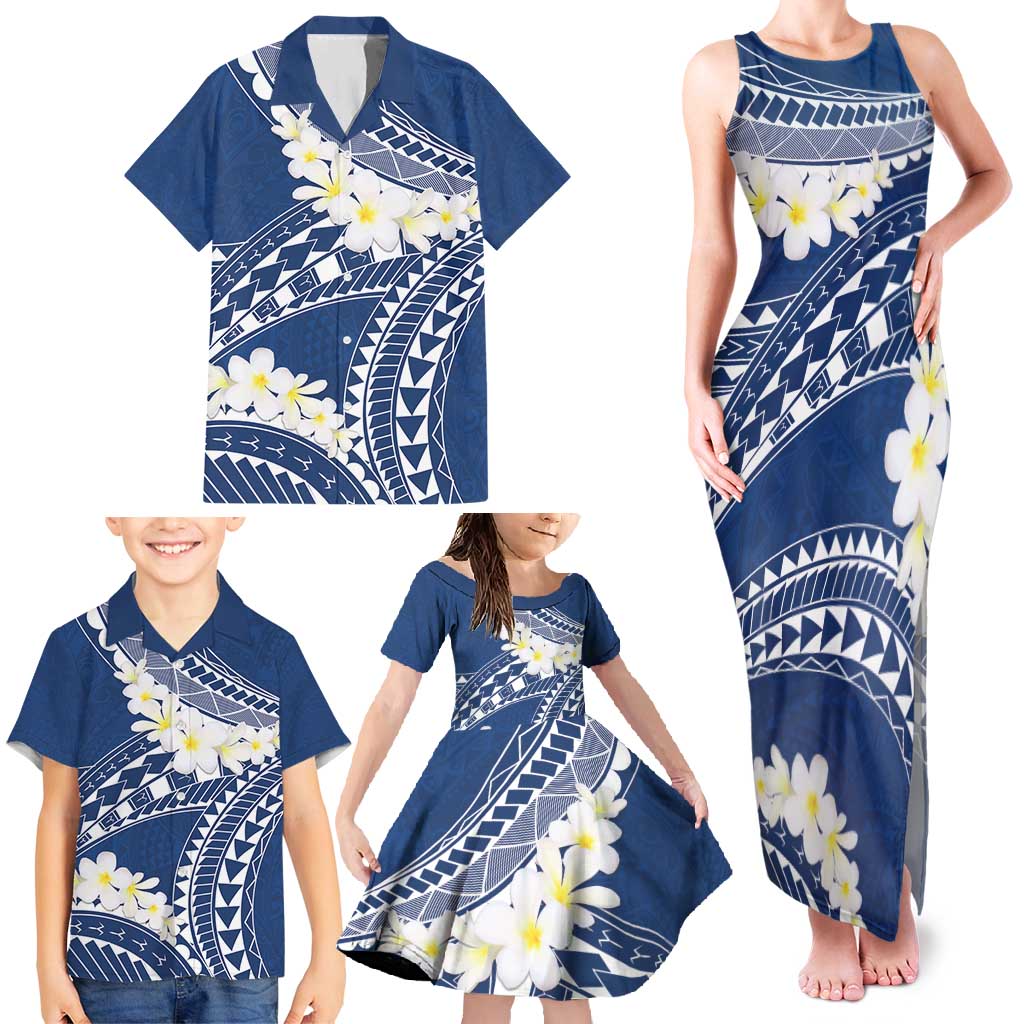 Polynesian Vintage Floral Family Matching Tank Maxi Dress and Hawaiian Shirt Navy Blue Motifs LT7 - Polynesian Pride