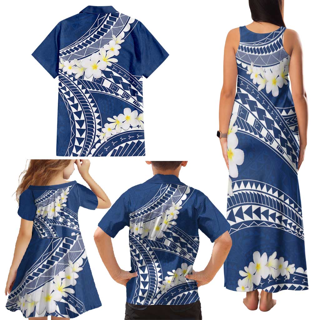 Polynesian Vintage Floral Family Matching Tank Maxi Dress and Hawaiian Shirt Navy Blue Motifs LT7 - Polynesian Pride