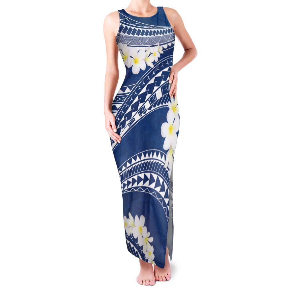Polynesian Vintage Floral Family Matching Tank Maxi Dress and Hawaiian Shirt Navy Blue Motifs LT7 Mom's Dress Navy Blue - Polynesian Pride