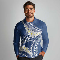 Polynesian Vintage Floral Long Sleeve Polo Shirt Navy Blue Motifs - Polynesian Pride