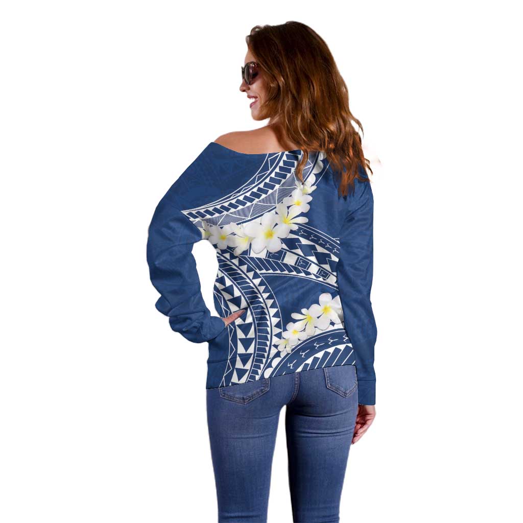 Polynesian Vintage Floral Off Shoulder Sweater Navy Blue Motifs - Polynesian Pride