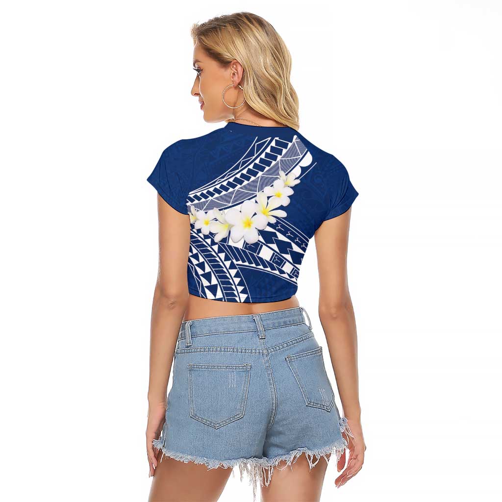 Polynesian Vintage Floral Raglan Cropped T Shirt Navy Blue Motifs - Polynesian Pride