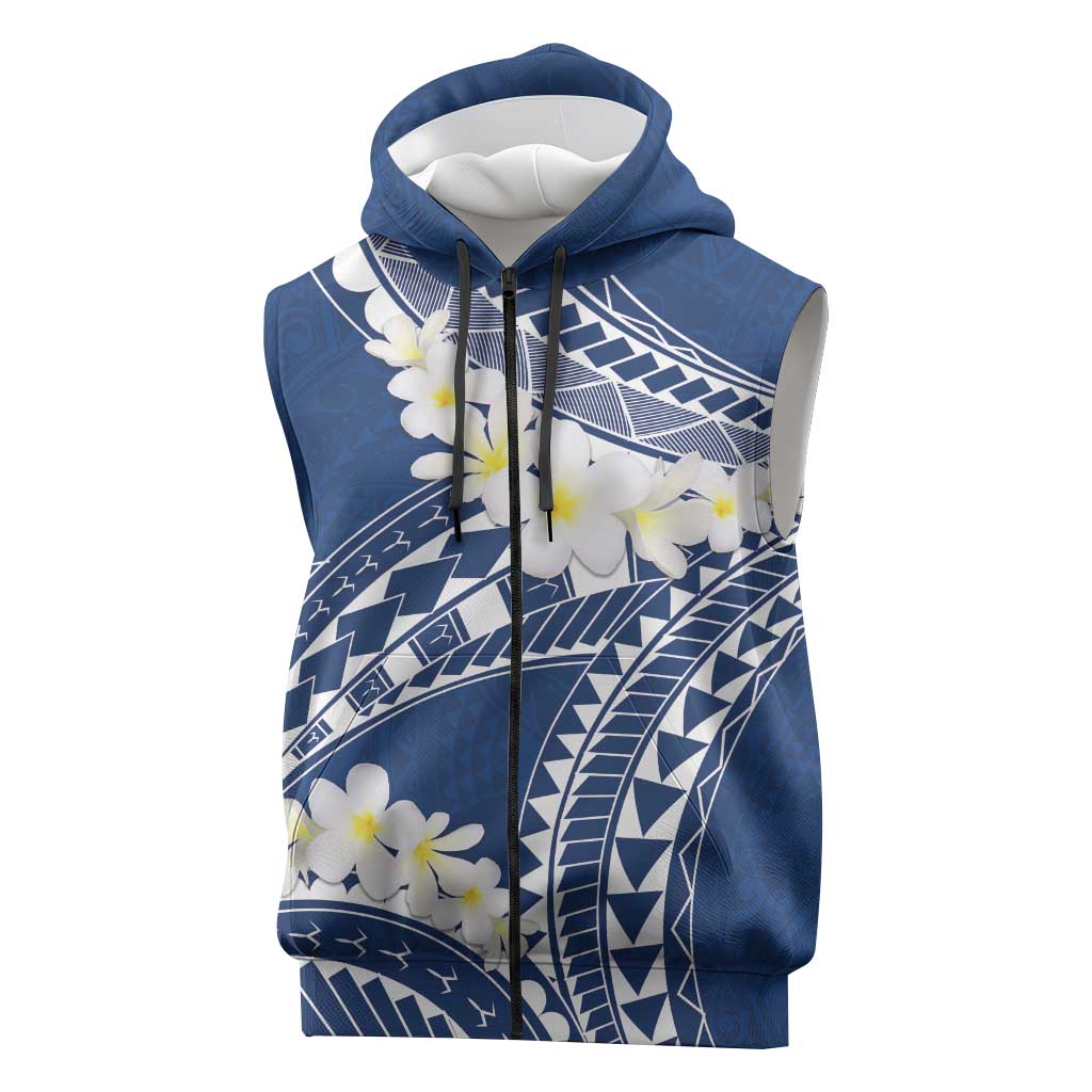 Polynesian Vintage Floral Sleeveless Zip Hoodie Navy Blue Motifs LT7 Navy Blue - Polynesian Pride