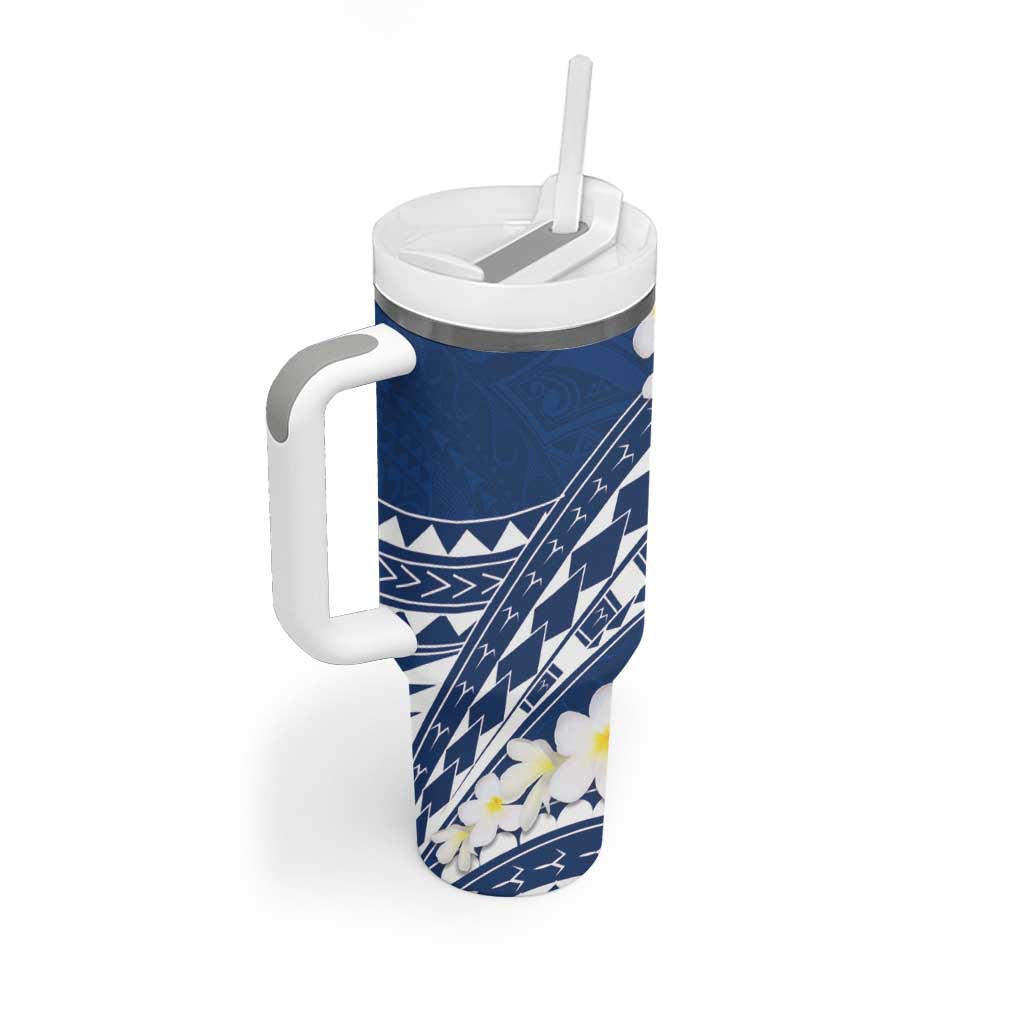 Polynesian Vintage Floral Tumbler With Handle Navy Blue Motifs LT7 - Polynesian Pride