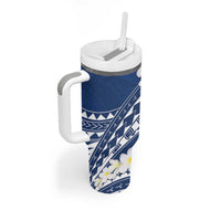 Polynesian Vintage Floral Tumbler With Handle Navy Blue Motifs LT7 - Polynesian Pride