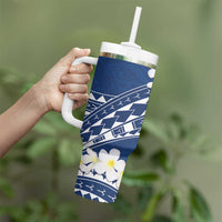 Polynesian Vintage Floral Tumbler With Handle Navy Blue Motifs LT7 - Polynesian Pride