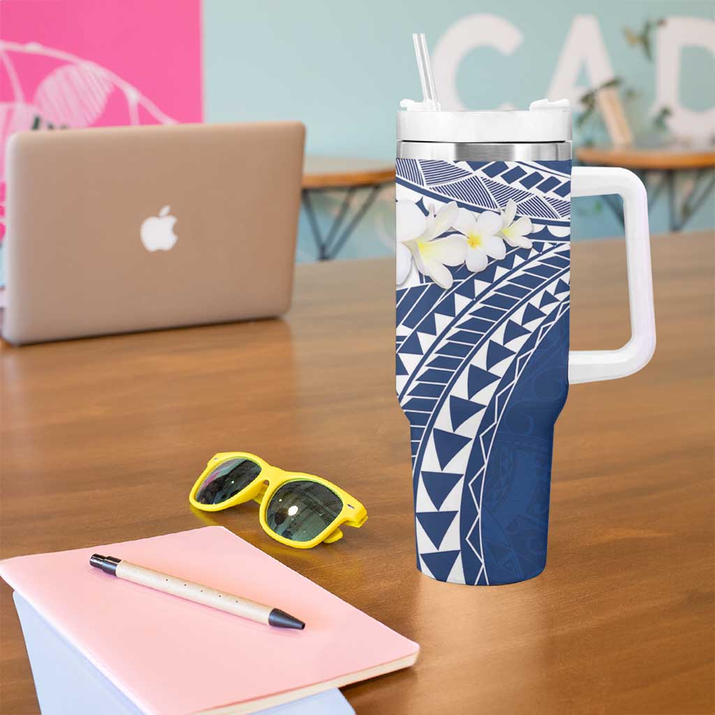 Polynesian Vintage Floral Tumbler With Handle Navy Blue Motifs LT7 - Polynesian Pride
