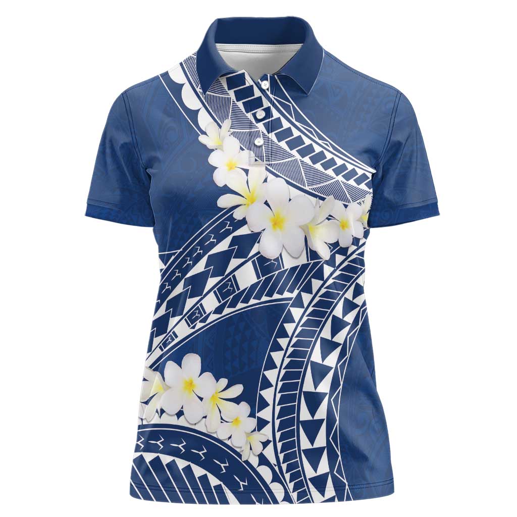 Polynesian Vintage Floral Women Polo Shirt Navy Blue Motifs LT7 Female Navy Blue - Polynesian Pride