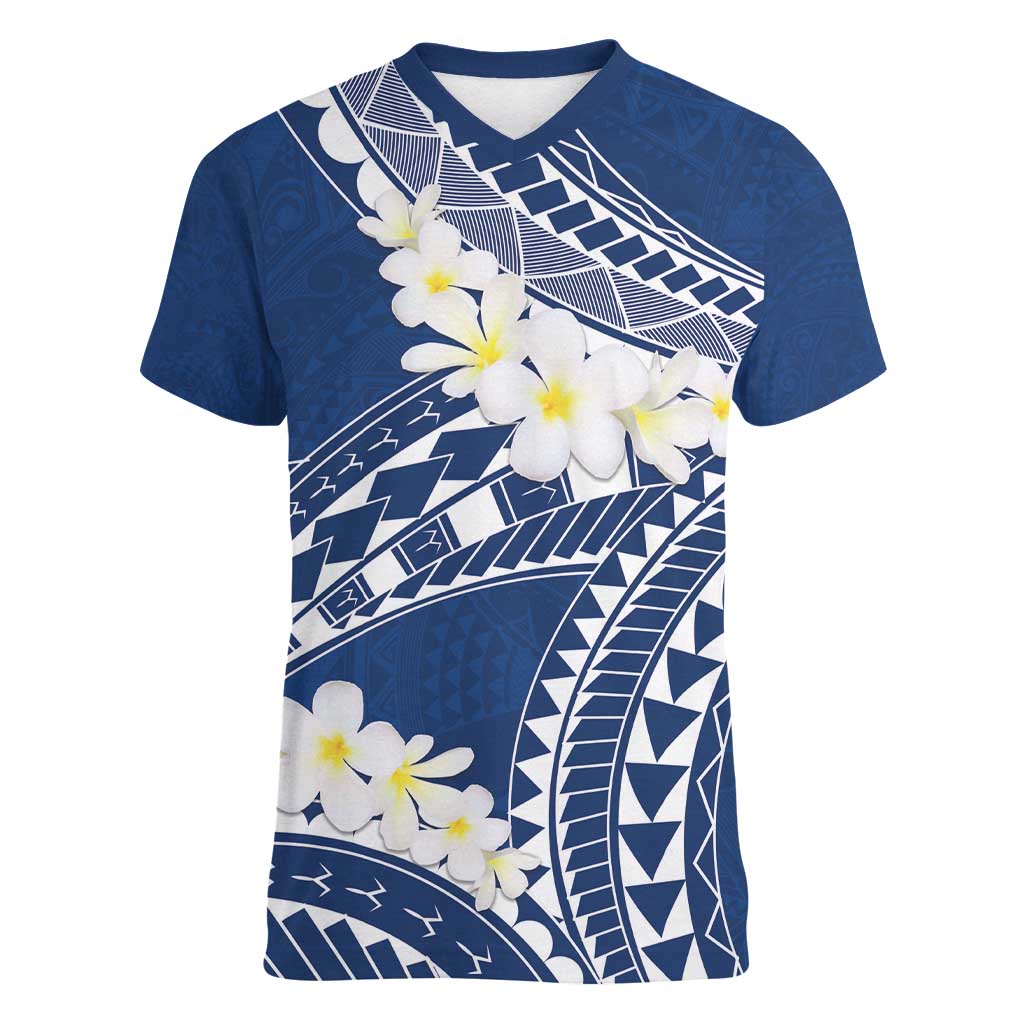 Polynesian Vintage Floral Women V-Neck T-Shirt Navy Blue Motifs - Polynesian Pride