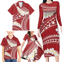 Polynesian Vintage Floral Family Matching Long Sleeve Bodycon Dress and Hawaiian Shirt Scarlet Motifs LT7 - Polynesian Pride