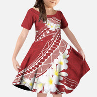 Polynesian Vintage Floral Family Matching Off The Shoulder Long Sleeve Dress and Hawaiian Shirt Scarlet Motifs LT7 Daughter's Dress Scarlet - Polynesian Pride