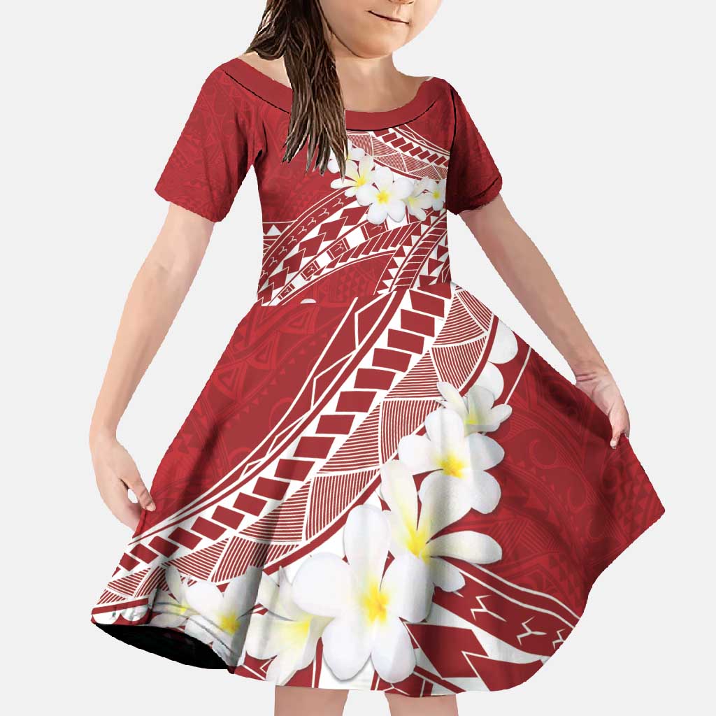 Polynesian Vintage Floral Family Matching Off Shoulder Maxi Dress and Hawaiian Shirt Scarlet Motifs LT7 Daughter's Dress Scarlet - Polynesian Pride