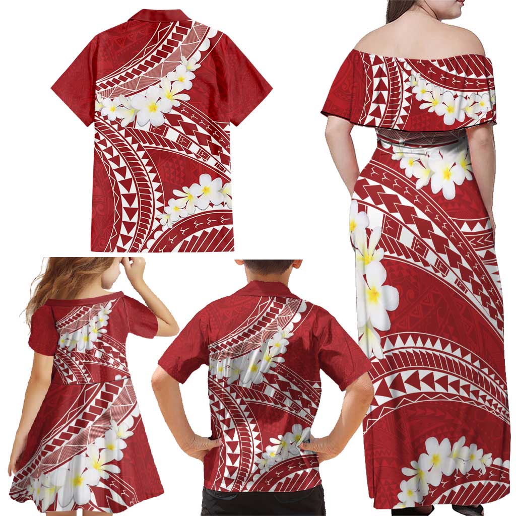 Polynesian Vintage Floral Family Matching Off Shoulder Maxi Dress and Hawaiian Shirt Scarlet Motifs LT7 - Polynesian Pride