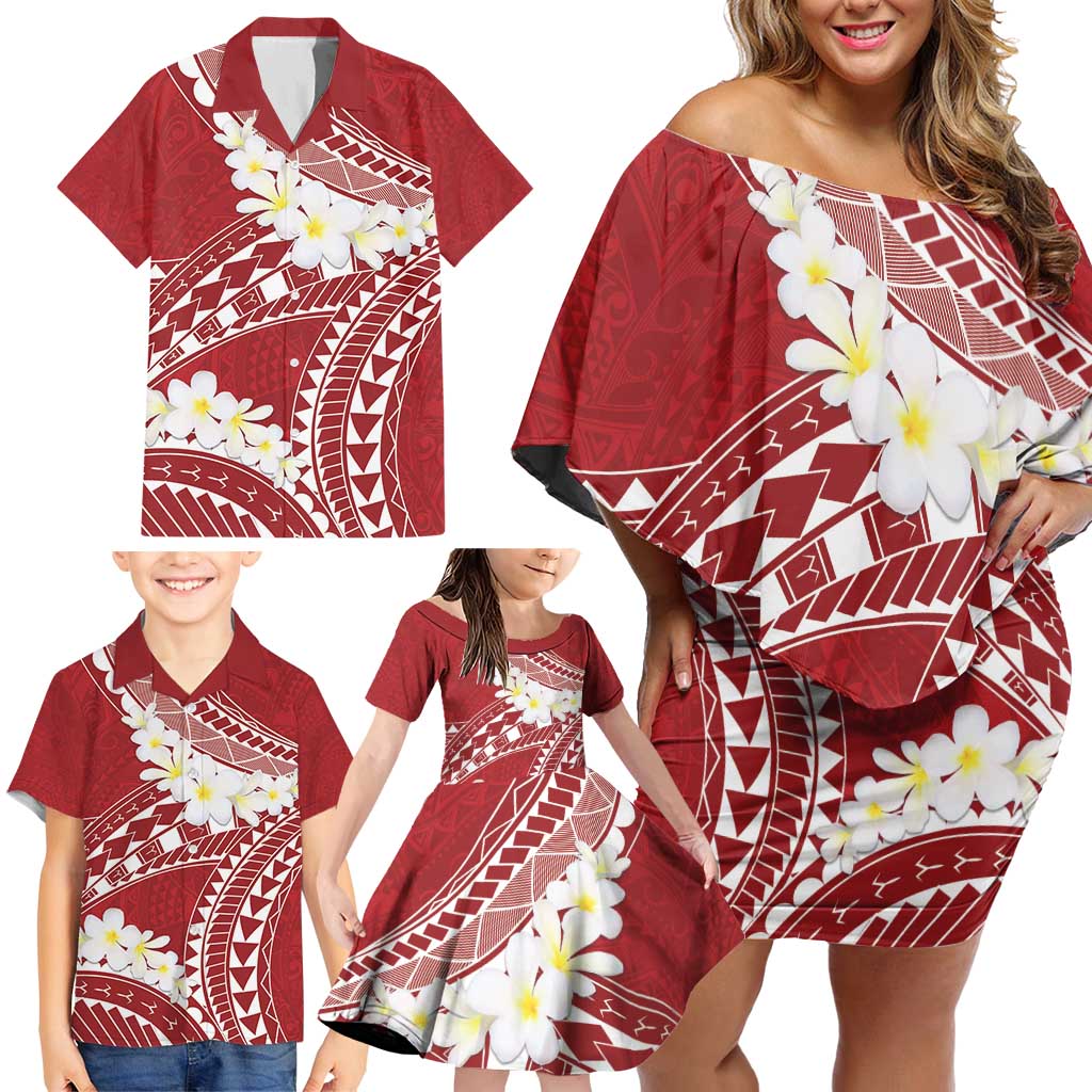 Polynesian Vintage Floral Family Matching Off Shoulder Short Dress and Hawaiian Shirt Scarlet Motifs LT7 - Polynesian Pride
