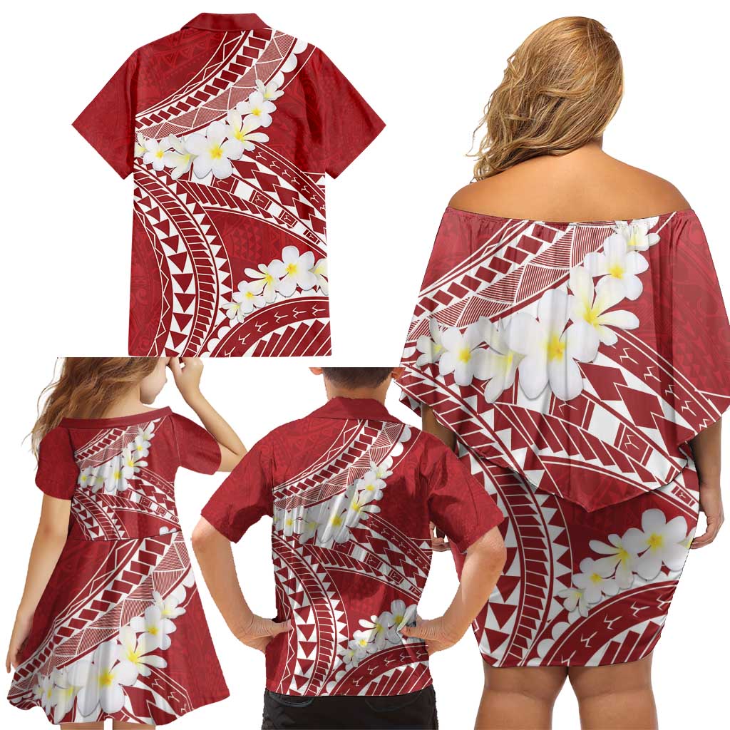 Polynesian Vintage Floral Family Matching Off Shoulder Short Dress and Hawaiian Shirt Scarlet Motifs LT7 - Polynesian Pride