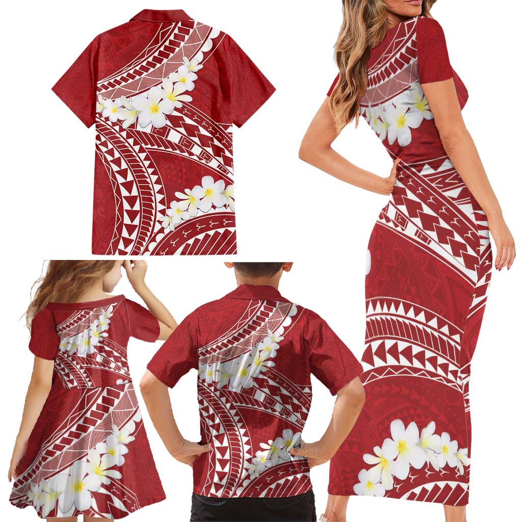 Polynesian Vintage Floral Family Matching Short Sleeve Bodycon Dress and Hawaiian Shirt Scarlet Motifs LT7 - Polynesian Pride