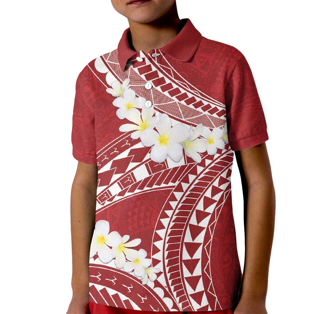 Polynesian Vintage Floral Kid Polo Shirt Scarlet Motifs LT7 Kid Scarlet - Polynesian Pride