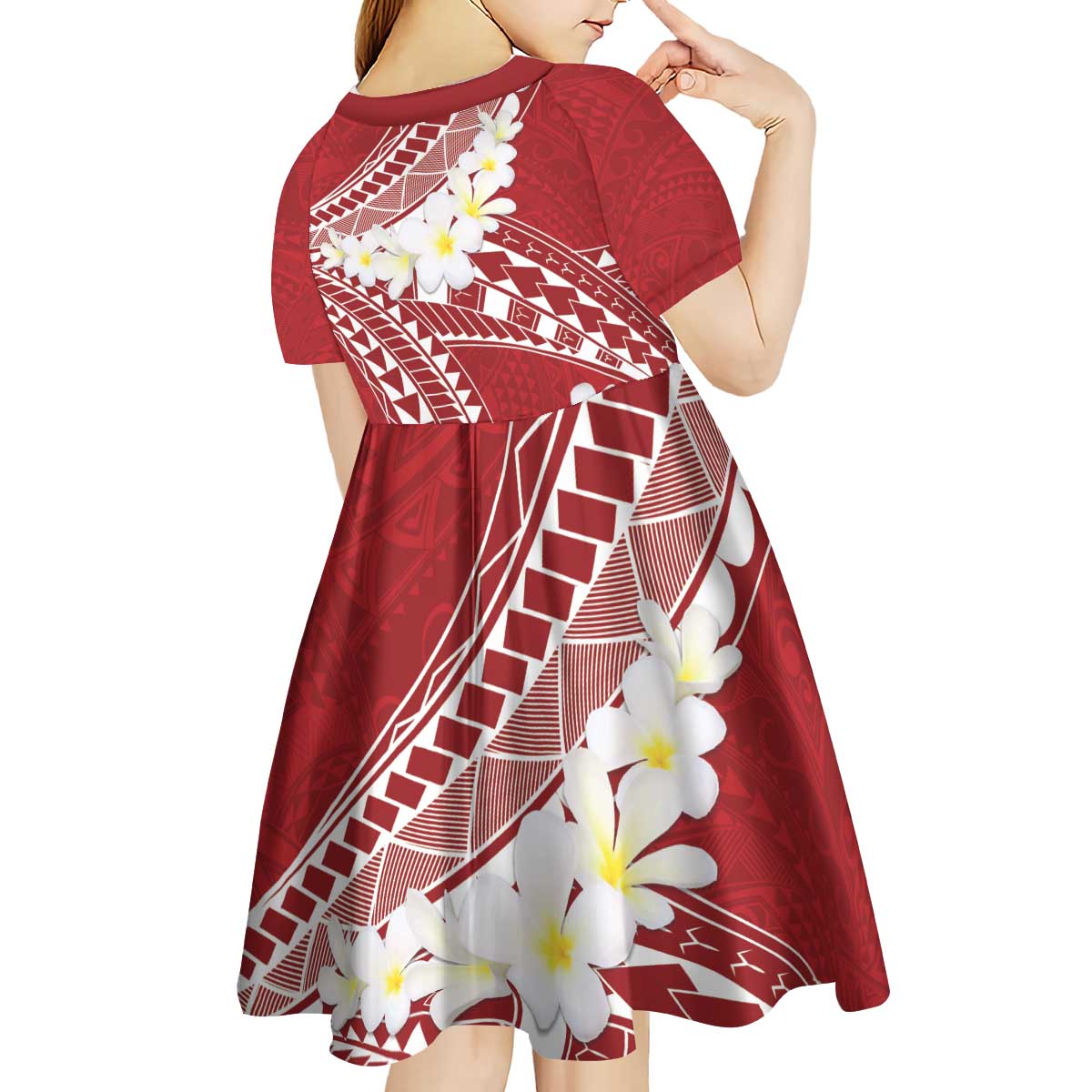 Polynesian Vintage Floral Kid Short Sleeve Dress Scarlet Motifs - Polynesian Pride