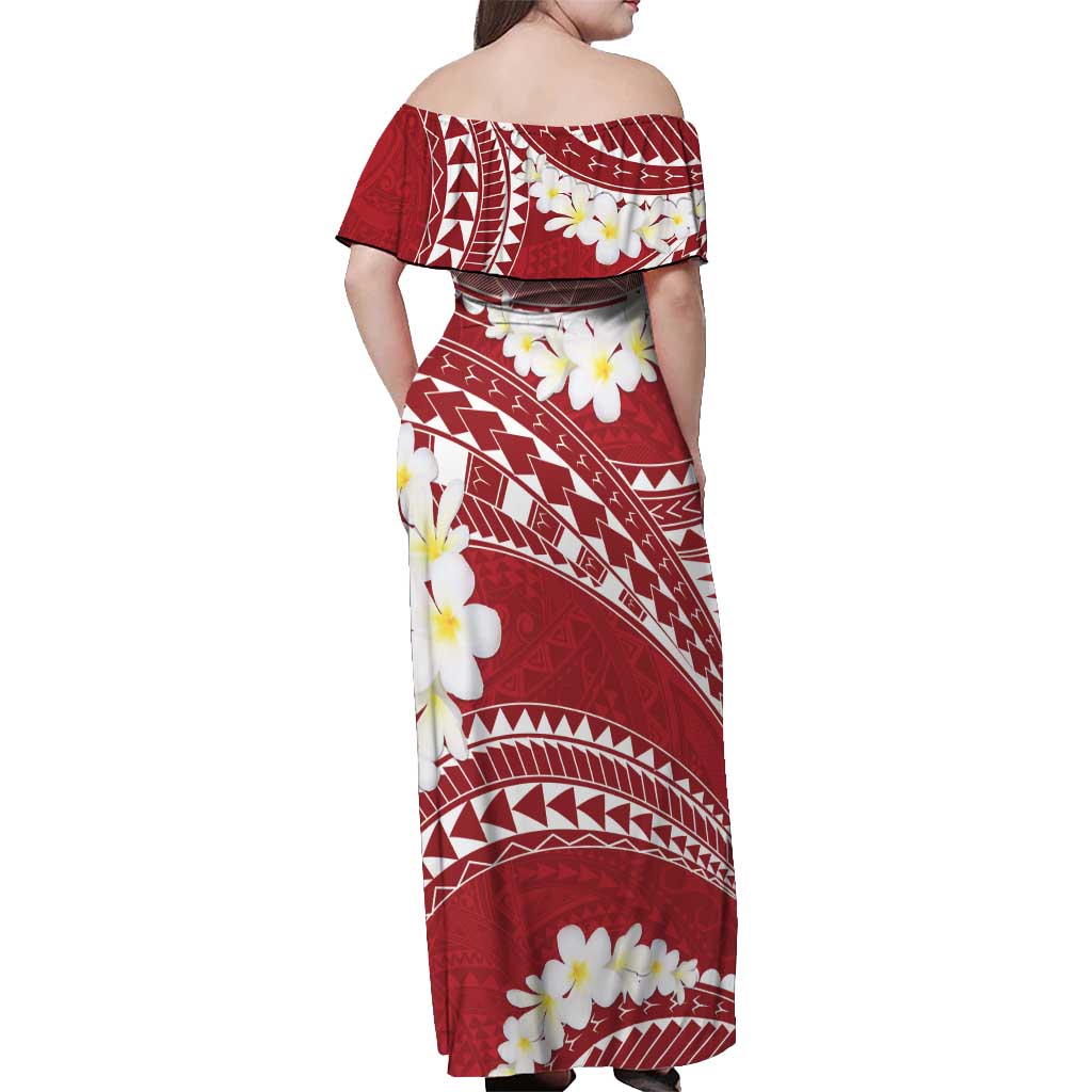 Polynesian Vintage Floral Off Shoulder Maxi Dress Scarlet Motifs - Polynesian Pride