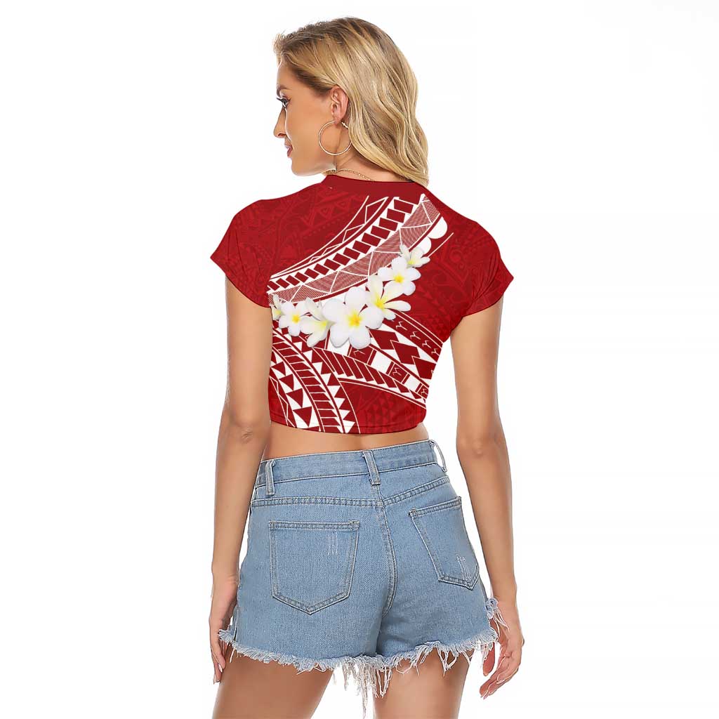 Polynesian Vintage Floral Raglan Cropped T Shirt Scarlet Motifs - Polynesian Pride