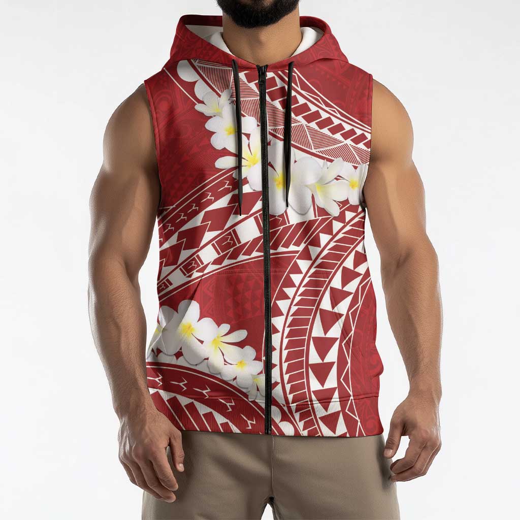 Polynesian Vintage Floral Sleeveless Zip Hoodie Scarlet Motifs - Polynesian Pride
