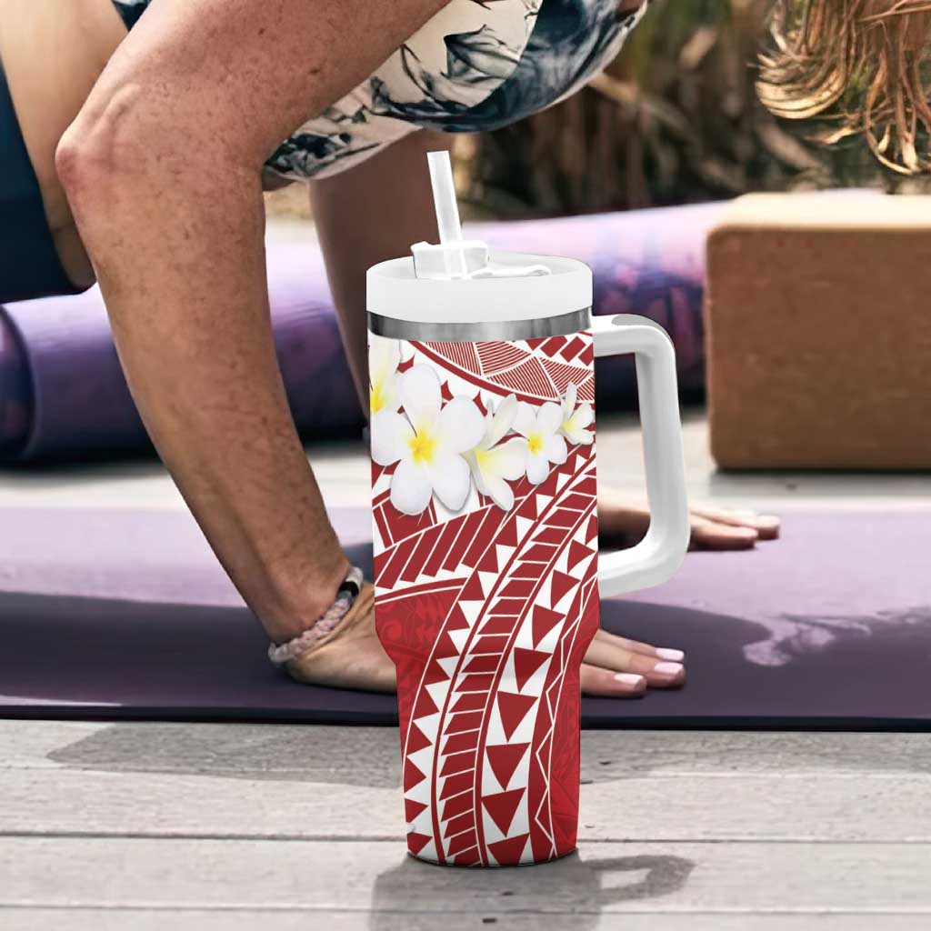 Polynesian Vintage Floral Tumbler With Handle Scarlet Motifs - Polynesian Pride