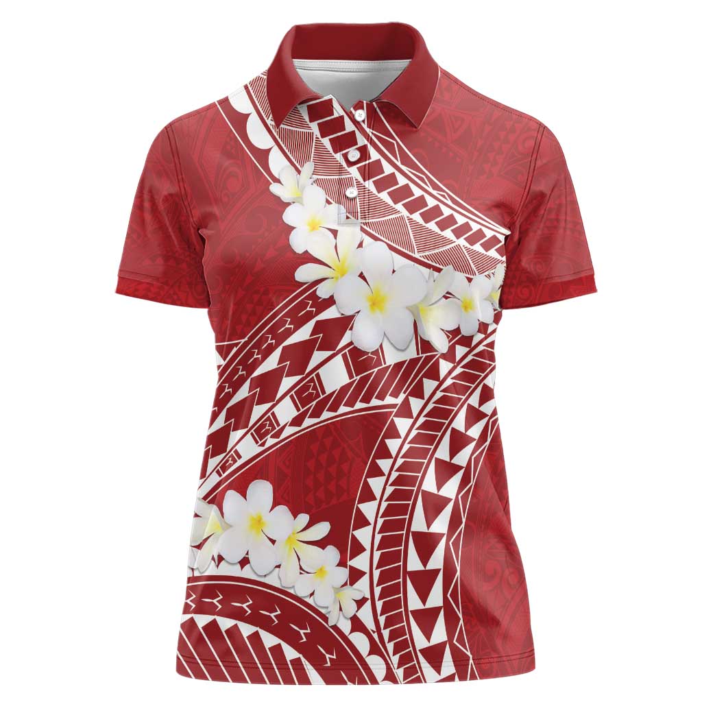 Polynesian Vintage Floral Women Polo Shirt Scarlet Motifs LT7 Female Scarlet - Polynesian Pride