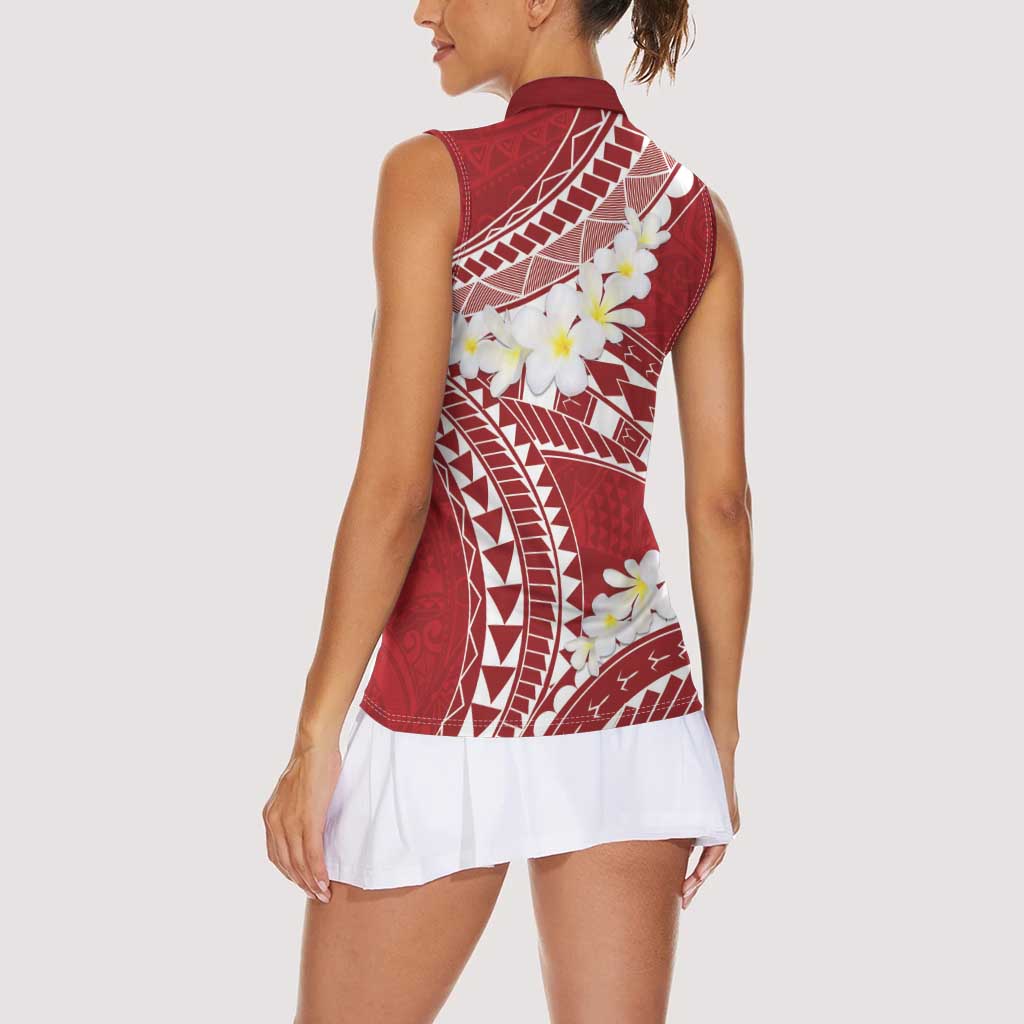 Polynesian Vintage Floral Women Sleeveless Polo Shirt Scarlet Motifs - Polynesian Pride