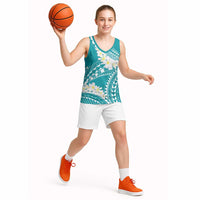 Polynesian Vintage Floral Basketball Jersey Teal Motifs - Polynesian Pride