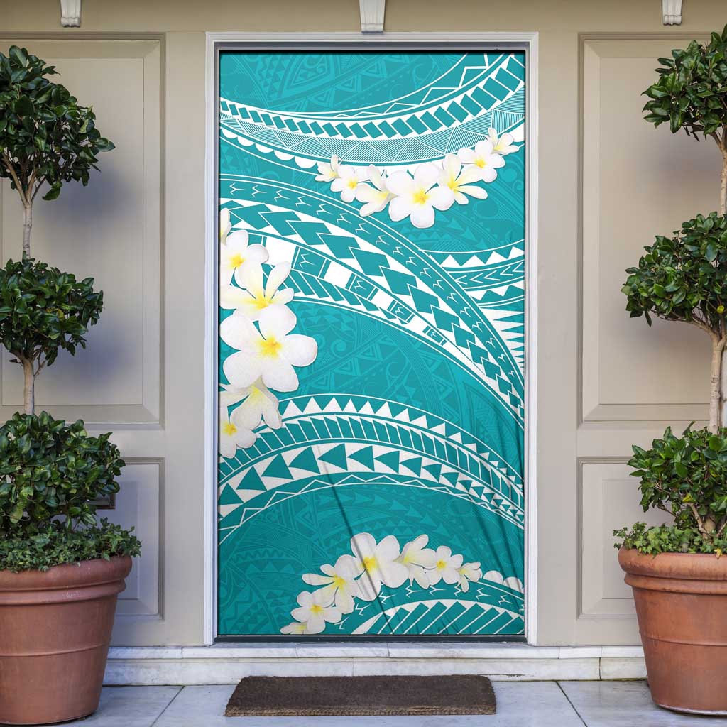 Polynesian Vintage Floral Door Cover Teal Motifs LT7 Teal - Polynesian Pride