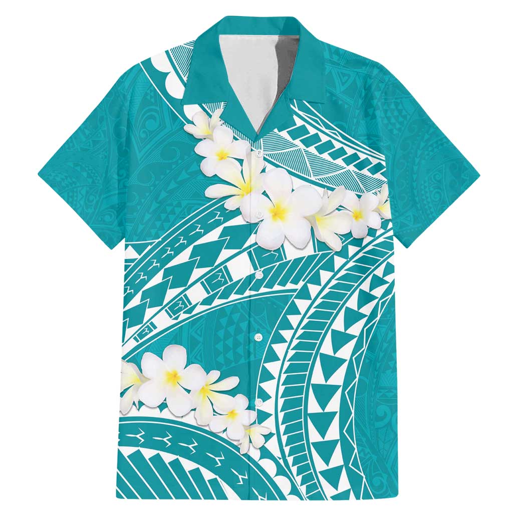 Polynesian Vintage Floral Family Matching Mermaid Dress and Hawaiian Shirt Teal Motifs LT7 Dad's Shirt - Short Sleeve Teal - Polynesian Pride