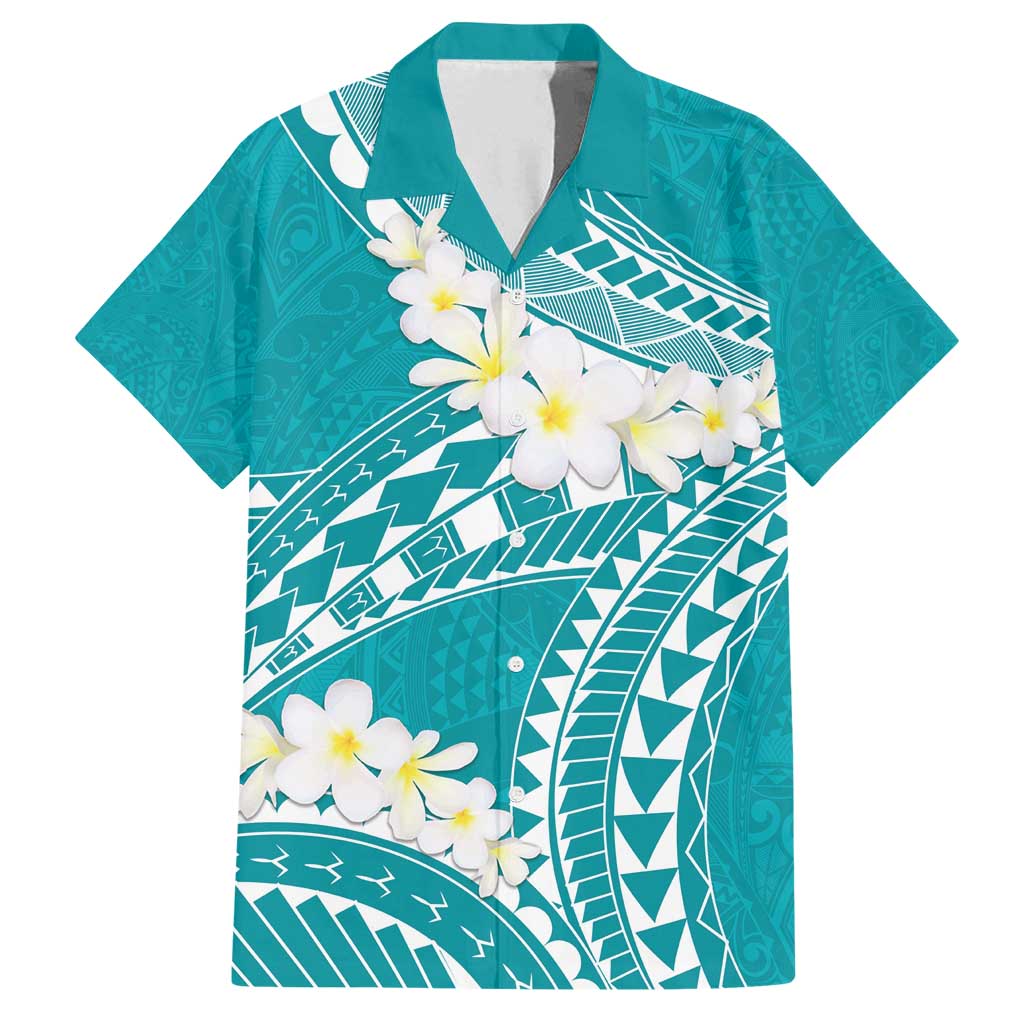Polynesian Vintage Floral Family Matching Off Shoulder Maxi Dress and Hawaiian Shirt Teal Motifs LT7 Dad's Shirt - Short Sleeve Teal - Polynesian Pride