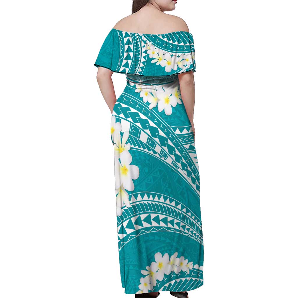 Polynesian Vintage Floral Family Matching Off Shoulder Maxi Dress and Hawaiian Shirt Teal Motifs LT7 - Polynesian Pride